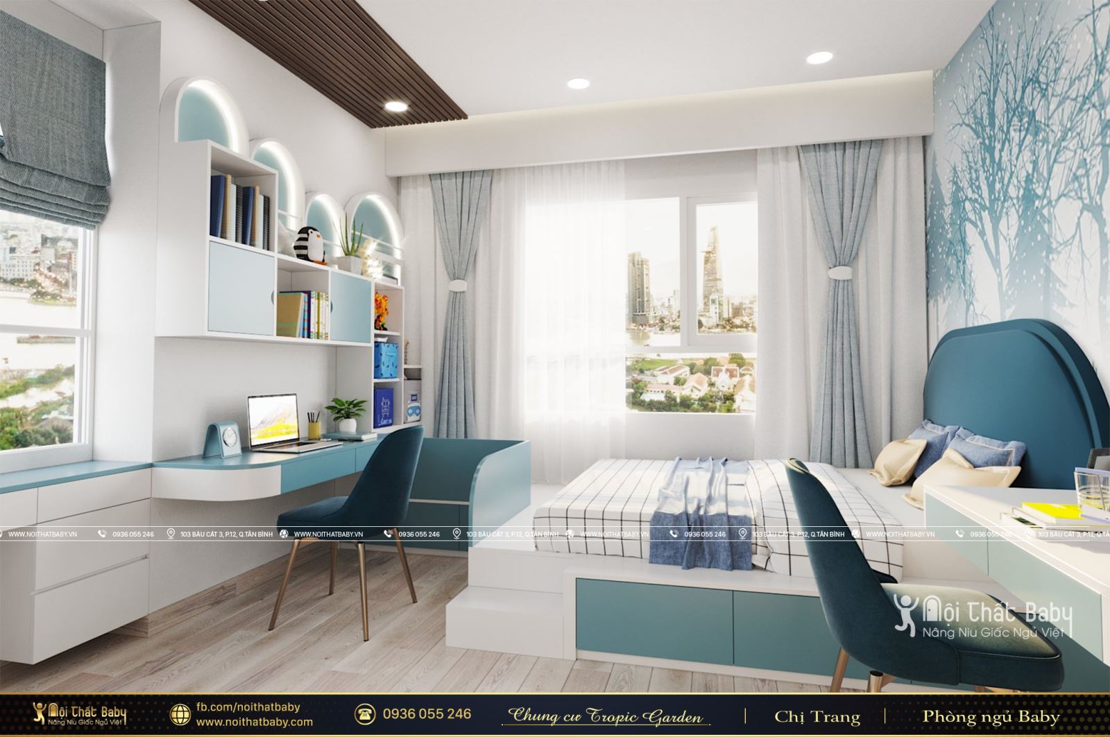 Nội thất phòng ngủ bé trai hiện đại căn Duplex Emerald Celadon City 191m2